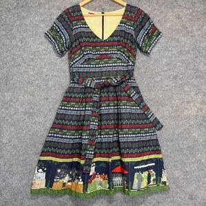 Poppy England Vintage Palava 100% Linen Dress Womens US 6 Market Garden Belted